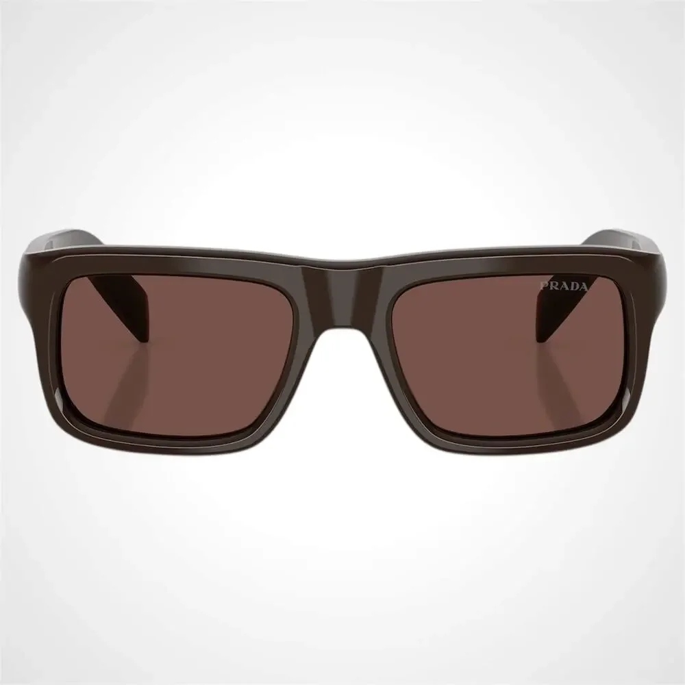 New PRADA Sunglasses Brown Rectangle Black Chocolate Lens Men 54mm - Picture 2 of 6